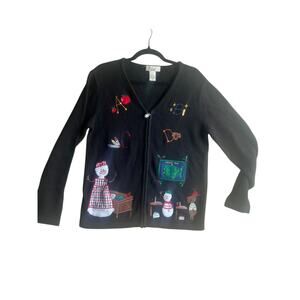 Bechamel Women Vintage 90s Novelty Cottage School Teacher Cardigan Zip Sweater M